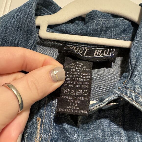 Vintage Denim Patchwork Western Shirt Star Studs Frayed Short Sleeve Size XL - Picture 7 of 8